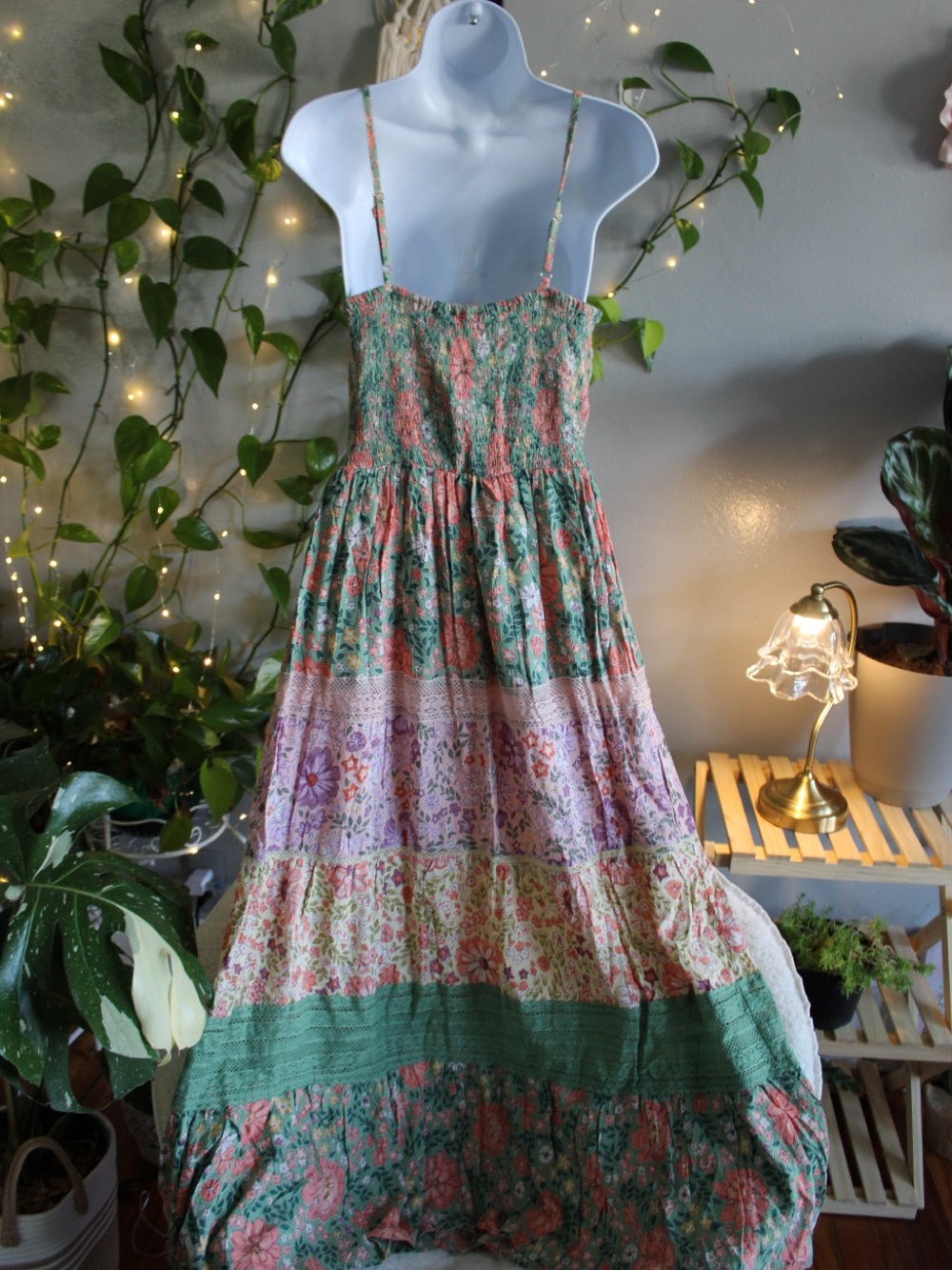 Angie Floral Tiered Maxi Dress in Green, Coral & Lavender - Picture 7 of 9